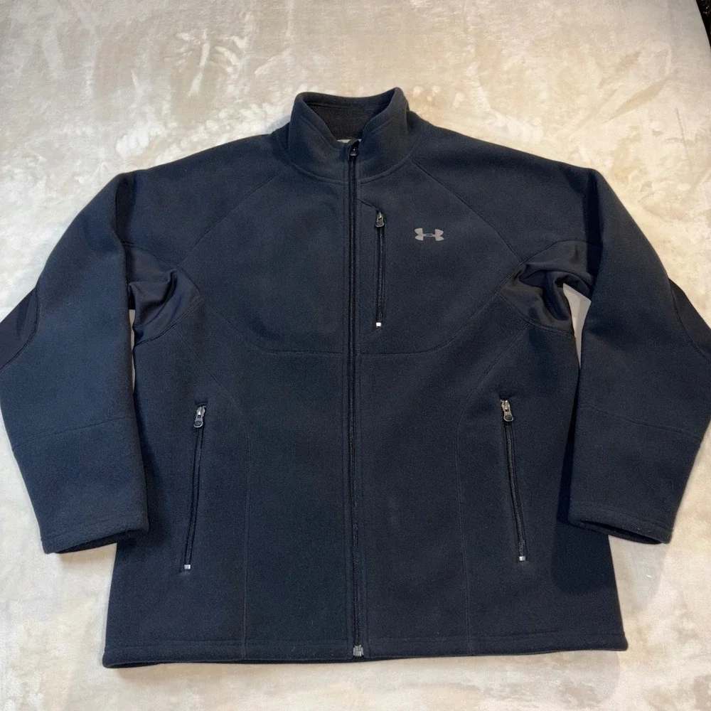 Under Armour Mens Full Zip Fleece Jacket Black Mock Neck Tactical Large